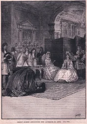 Bischof Burnet verkündet ihre Thronbesteigung an Anne AD 1702